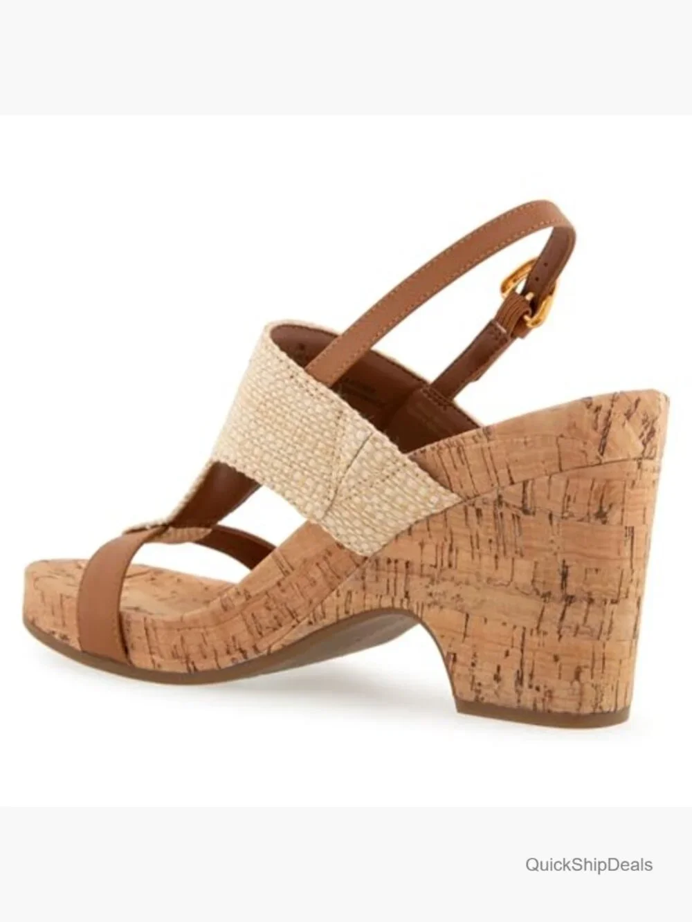 Wedge Sandals with Raffia Fabric, Cushioned Insole, Adjustable Buckle
